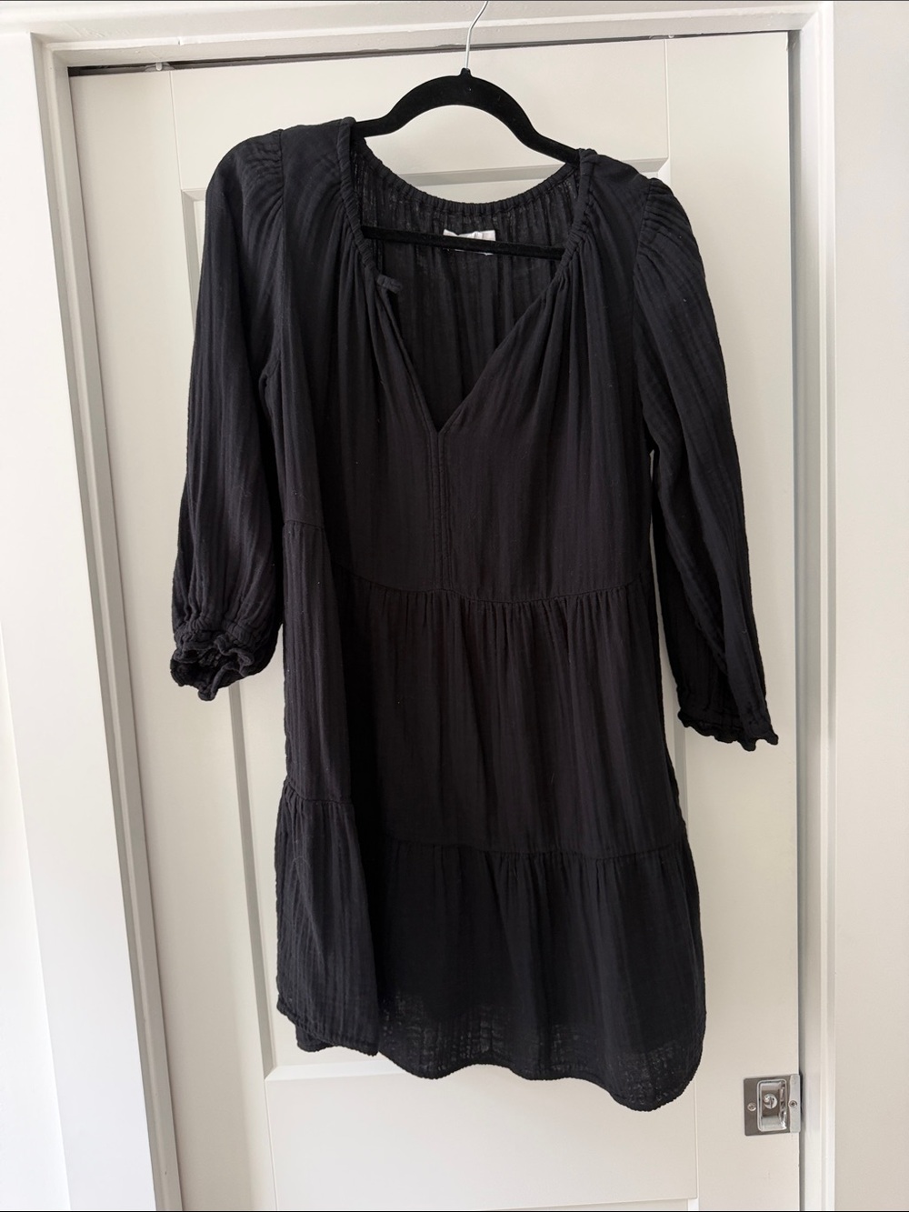 Velvet by Graham & Spencer Black Tiered V-Neck Peasant Tunic